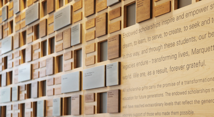 Marquette University, Zilber Hall, Donor Wall, Environmental Graphics